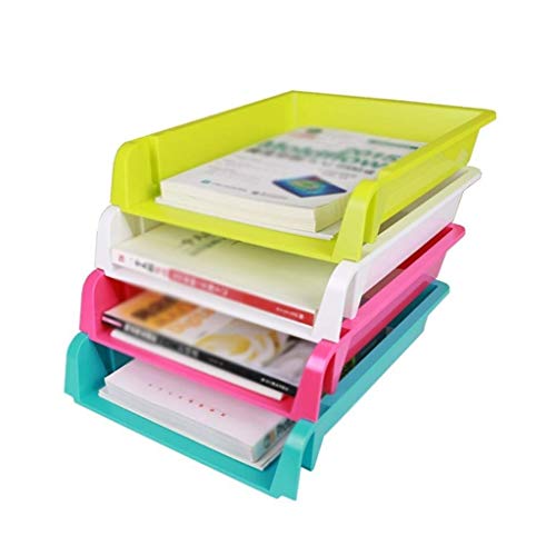 AFPSDLFJDLS 4 Tier - Plastic Desk Letter Organizer Tray, Stackable Office Desktop Document Paper Storage, Front Load File Holder, Assorted Colors