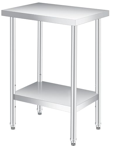 Stainless Steel Work Table 18x24x35 Inches with Adjustable Leveling Feet, Commercial Heavy Duty Kitchen Prep Table for Restaurant, Food Truck, Small Kitchen, Home Bar, Hotel Buffet