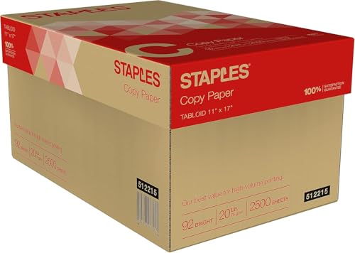 Staples Copy Paper, 11x17 Inch Ledger Size, 92 Brightness, 20 lb., 500/Ream
