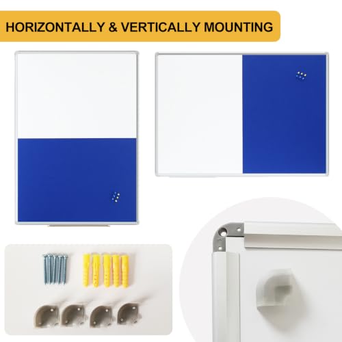 DEVELOP Large Magnetic White Board & Blue Cork Board Combo, 36 x 60 Inch (5' x 3') 2-in-1 Wall Mounted Dry Erase Board, Combination Blue Felt Bulletin Board with Marker Tray