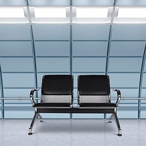 2-Seat Heavy Duty PU Leather Office Guest Chairs Bank Airport Salon Waiting Area Reception Chair