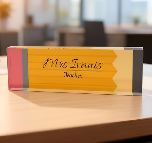Teacher Desk Name Plate | Personalized Desk Name Plate Plaque | Unique Gift | Wood Stand Holder | Office Principal Decor | School Sign | Artswave - (8"x2.5") ARTSWAVE
