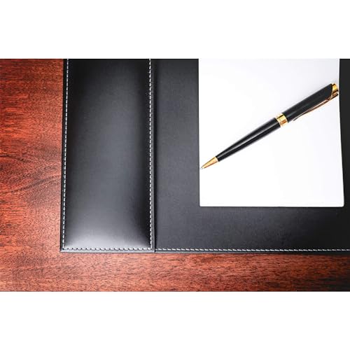 Dacasso 34” x 20” Rustic Black Leather Luxury Desk Pad with Side Rails - Executive Desk Surface Protector - Blotter for Writing