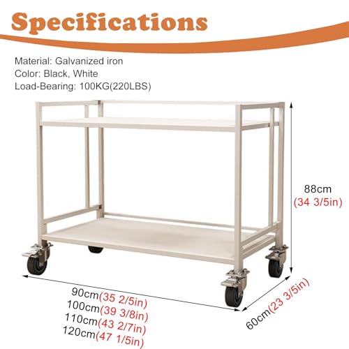 Foldable Vendor Display Carts on Wheels, 2 Tier Rolling Retail Booth Utility Trolley for Street Vending/Home Storage/Party Decoration, Freestanding Metal Shelf Rack(White,90x60CM(35 2/5 x23 3/5 in))