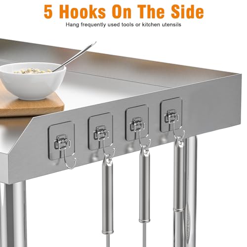 ilkqeppe Stainless Steel Table, Rolling Kitchen Island & Prep Table with 3-Sided Splash Guard, 36"x24"x36" Work Tables with Wheels, Commercial Kitchen Island for Kitchen, Garage & Restaurant