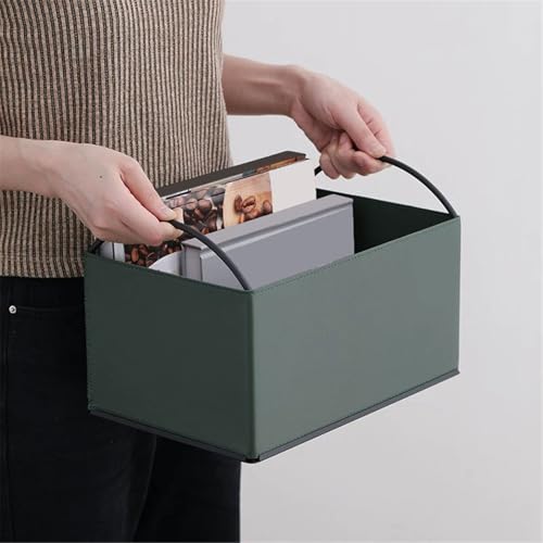 Desktop Bookshelf Iron and Leather Multipurpose Books Storage Box with Handles Record Organiser Crate
