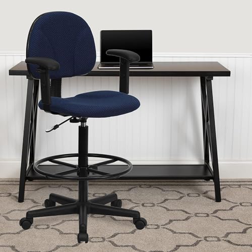 Scranton & Co Patterned Ergonomic Drafting Chair with Arms in Blue