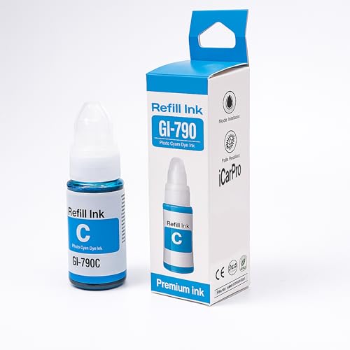 iCarPro GI-790 Cyan Refill Ink 70ml, Photo Cyan Dye Ink for MegaTank G1000 G2000 G3000 G4000 Printers