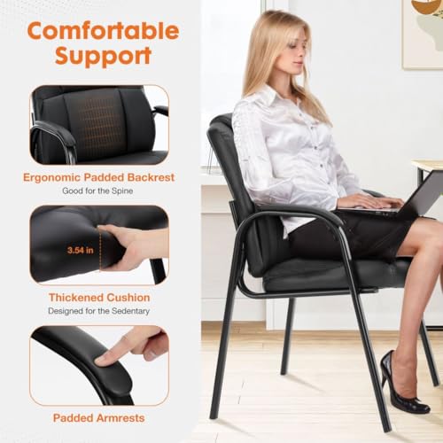 UOCFYK PU Leather Conference Room Chair, Tall Back Chairs with with Padded Arms and No Wheels, Guest Chair for Reception Waiting Room Black
