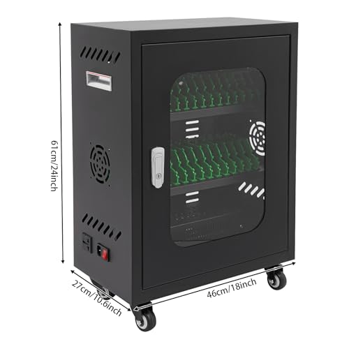 30 Device Mobile Charging Cart, 300W Phone Charge Storage Cabinet, 5V 2A Single Port Overcharge Anti-Collision Magnetic Suction Door Heat Dissipation Free Standing/Tabletop Charging Station (Black)