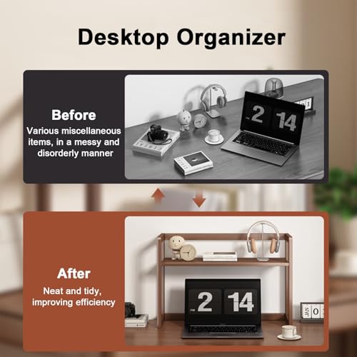 SKVKGPGNET Desk Shelf for top of Desk, Desktop Shelf 2-Tier Display Rack, Desk Shelf Organizer Desktop, Bamboo Shelves for Desk, for Dorm Office(52cm/20in)