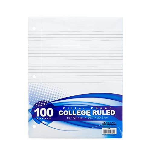 BAZIC Products College-Ruled Filler Paper, 100 Sheets, 36-Case
