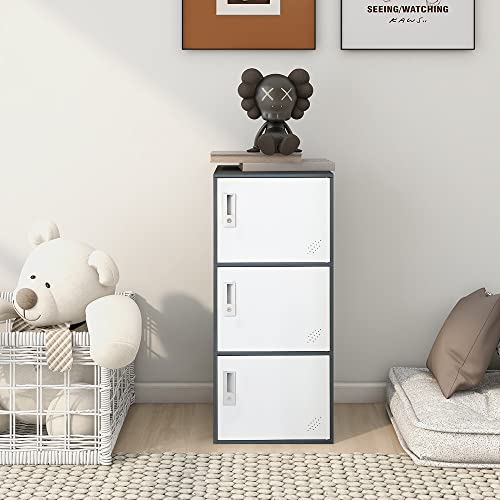WISUNO 3 Door Vertical Stackable Storage Cabinet with Lock,Anti-Failing Device, Metal Lcoker,Organizer for Office, Home, Gym, School,Employee,Kids. (Grey)