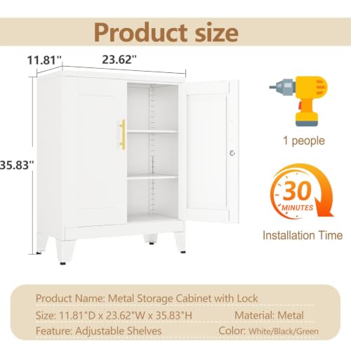 Small Storage Cabinet, 2-Door Short Locker Cabinets Adjustable Shelf