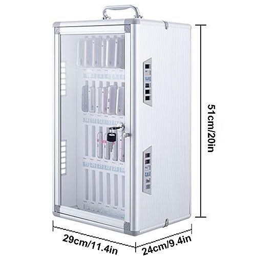 GMTstore 12/24/36/48/60 Slots Cell Phone Cabinet Aluminum Alloy Pocket Chart Storage Locker Box with Portable Handle Key Lock & Handwritten Tags (Color : Silver, Size : 36)