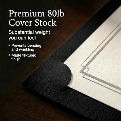 PaperDirect Simple Foil-Stamped Black Certificate Jacket, Heavy Cover Stock, Holds 8.5 x 11 Certificate, Elegant Gold Foil Border, Graduation Diplomas, Employee Recognition, Student Award, Pack of 50