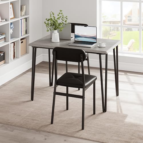 TrailBlaze 4-Piece Office Desk and Chair Set – Compact Table with Ergonomic Cushioned Chairs, Sturdy MDF & Metal Frame, Waterproof Vintage Tabletop, Easy Assembly – Ideal for Small
