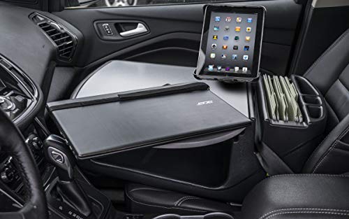 AutoExec Roadmaster Car Desk and Portable Workstation with 400 watt Power Inverter, Tablet Mount and Phone Vent Clip, Grey