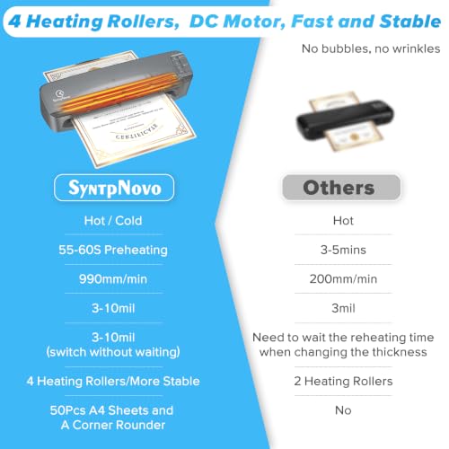 13 inch 4-Roller Heavy Duty Laminator Machine, 990mm/ Min Speed, 3-10 Mil, 60S Warm-up, A3 Thermal Commercial Laminating Machine with 50 Sheets for Home, Office, School, Crafts Gray