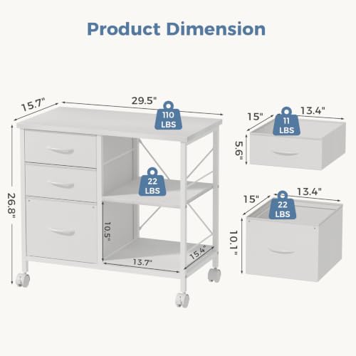 DUMOS 3 Drawer Mobile File Cabinet, Rolling Printer Stand with Storage