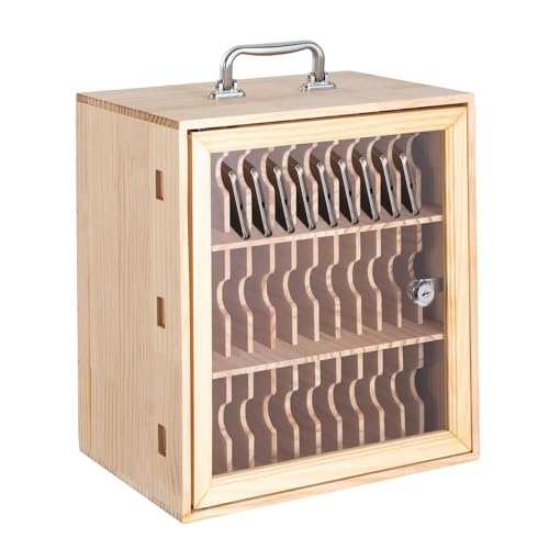 LGRFUXIN Beige,Wood Cell Phones Storage Cabinet with Lock, 36 Slots Portable Phones Pocket Chart Storage Locker Box for Schools Classroom Office Conference
