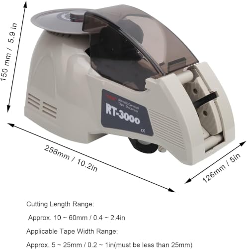 Automatic Rotary Disc Tape Dispenser with Cutting Length 10-60mm & Tape Width 5-25mm, for Office Warehouse Home Packaging