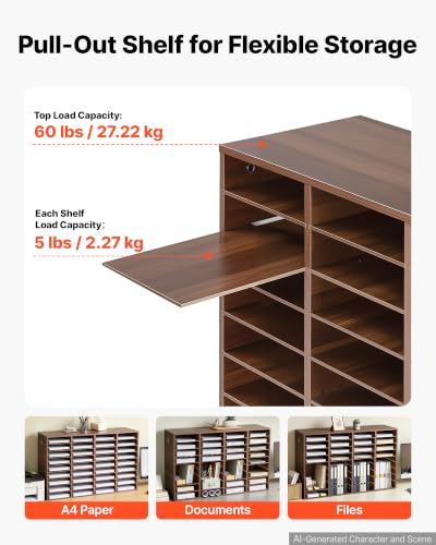 VEVOR Wood Literature Organizer 36 Compartments Office Mailboxes Brown | Countertop Literature Sorter for Files Documents Papers, with Adjustable Shelves, for Office, Home, Classroom Organization