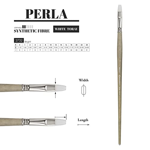 Escoda Perla Series 2732 Artist Oil & Acrylic Long Handle Paint Brush, Synthetic White Toray Filament, Bright, Size 22