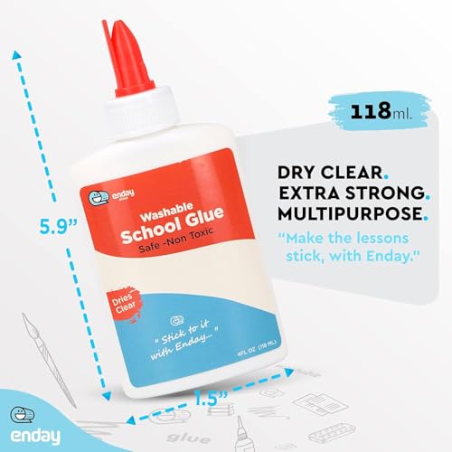 Enday White School Glue 4 oz (48 Pack) – Glue for Crafts, Washable Liquid White Glue, White Glue Craft Adhesive, Glue White Bottles, Non-Toxic Bulk Glue for Kids, Slime & Arts
