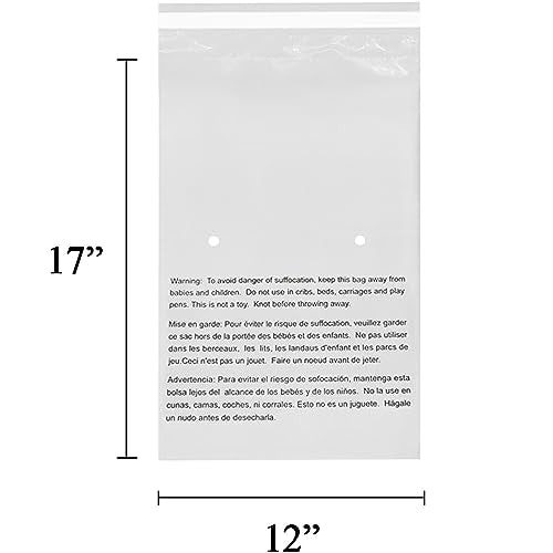 EcoSwift - 12” X 17" (1500 Count) Self Seal Clear Poly Bags with Suffocation Warning for Packaging, Shipping - Permanent Adhesive
