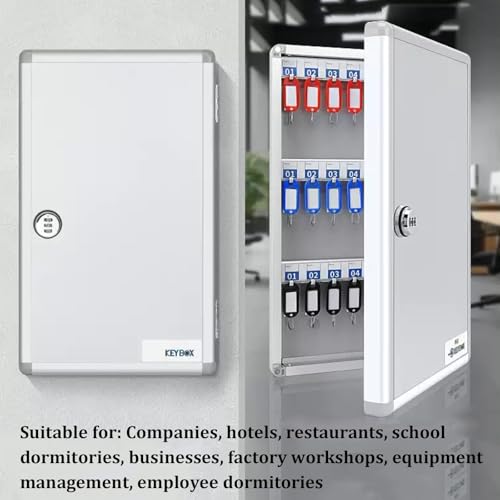 Laohucai Key Cabinet Key Lock Box Wall Mount, Aluminum Alloy Box Safe Storage Cabinet Large Capacity with Key Tags and Adjustable Hooks for Hotels Schools Businesses Real Estate Car Dealert(120 Key)