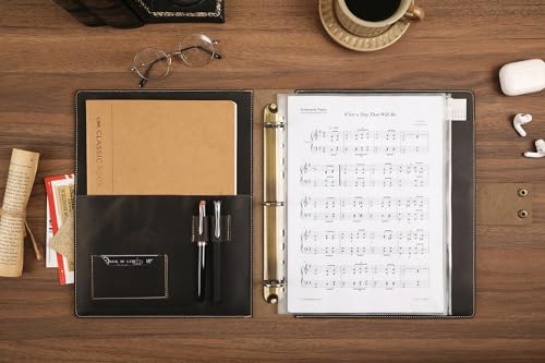 Handmade Leather Music Folder, Sheet Music Binder Personalized Music Holder, Leather Binder 3-Ring for 8.5x11 Music Sheet with Clear Sheet Protectors, Grey