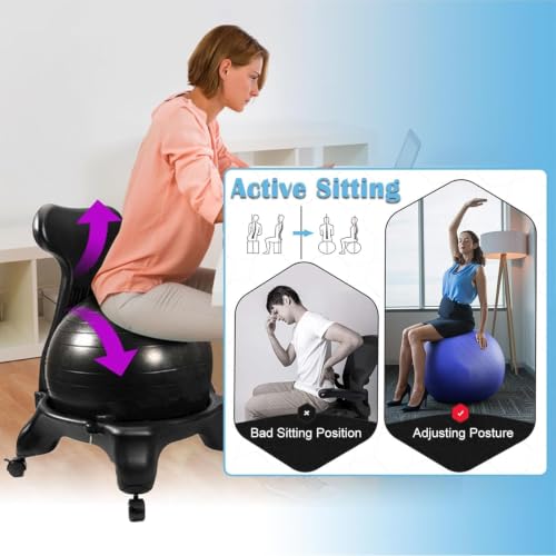 ZJIUWAN Exercise Ball Chair with Support, Rolling Balance Chair for Office