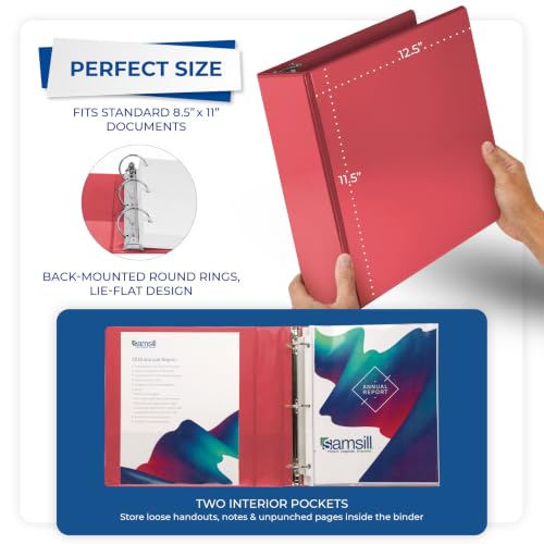Samsill 3 Inch 3 Ring Binders, Economy Round Ring, Clear View Cover, 550 Sheet Capacity - for School, Home, Office - Red, 4 Pack