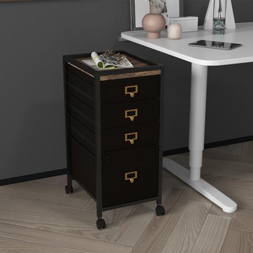 Takywep 4-Drawer Mobile File Cabinet on Wheels, Rolling Storage Organizer for Letter & a4 Documents, Fabric Vertical Home Office Filing Cabinet, Small Under Desk Portable Storage Unit, Black