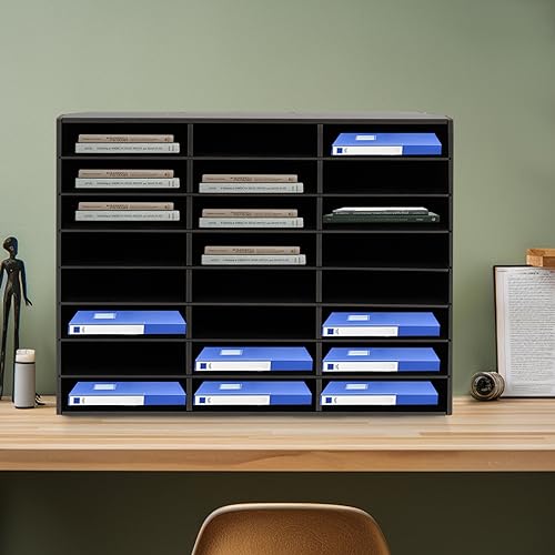 MhdunueSK Mail Sorter Organizer, 24 Compartments Black Literature Organizer, Student Mailbox for Classroom, Desktop Paper Bill Organizer for Home, Office, School (24 Slots Black)