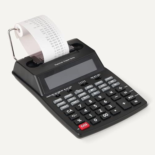 Amazon Basics Printing Calculator with 12-Digit LCD Display, Adding Machine with Thermal Print Out for Business & Tax, Desktop, Black