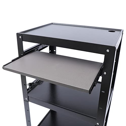 banborba Mobile Utility AV Cart, 4-Tier Rolling Presentation and Media Cart on Wheels, Rolling Projector Cart, Rolling Standing Desk Stand Up Desk with Height Adjustable Shelf & Pullout Keyboard Tray