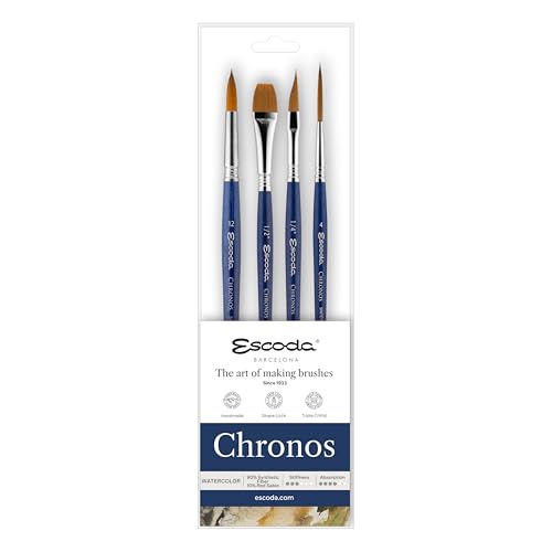 Escoda | Watercolour | Chronos series | Size 1/4,1/2,4,12 | Synthetic-Natural (90% Synthetic - 10% Red Sable) Toray-Mix (90% Gold Toray - 10% Red Sable) | Round pointed + Flat + Dagger Striper +Rigger