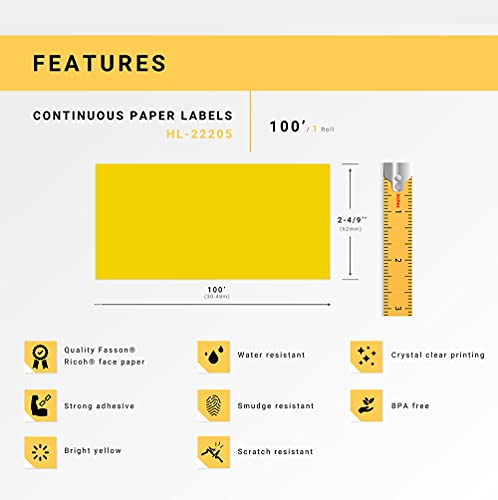 HouseLabels Compatible with Brother DK-2205, Yellow, 2-4/9" x 100'