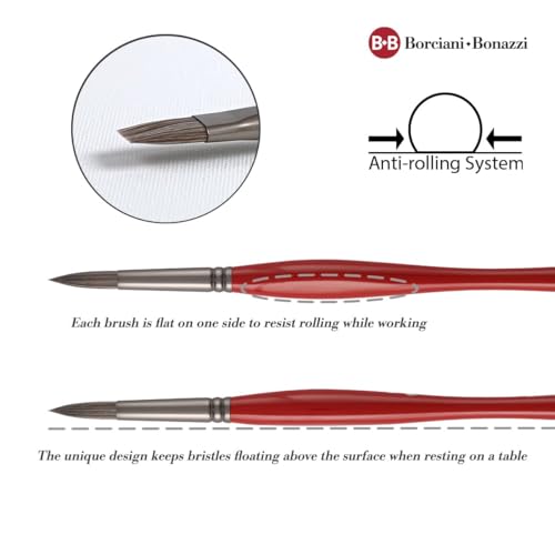 Borciani e Bonazzi Unico Silver Synthetic Series 812 Paint Brush, Filbert 14 - Medium Handle Paintbrush Handcrafted in Italy, Cruelty-Free, Acrylic, Oil, Watercolor