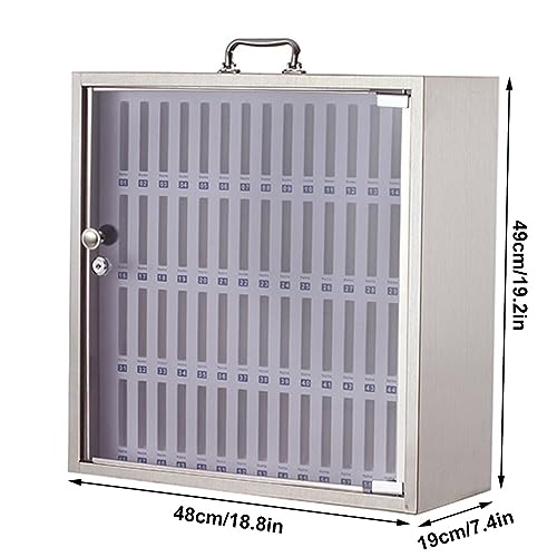 12/24/36/48/60 Slots Wall-Mounted Cell Phone Cabinet Stainless Steel Cell Phones Storage Cabinet Pocket Chart Storage Locker Box With Portable Handle Key Lock & Handwritten Tags ( Color : Silver , Siz