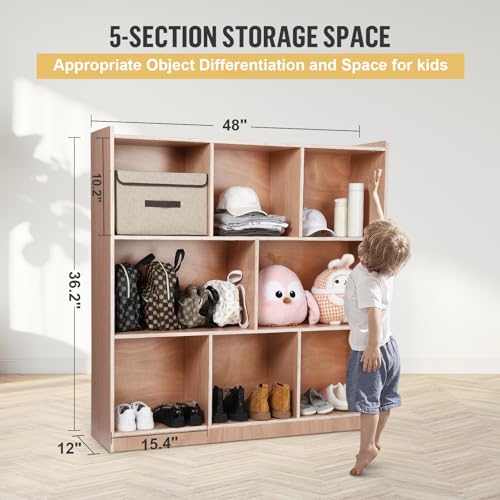 ElfinAura Glazed Coat Locker Storage Cabinet, 2 Large Cubbies & 6 Small Cubbies, Classroom Coat Locker with 4 Hidden Wheels for Home, Daycare, School, Kindergarten