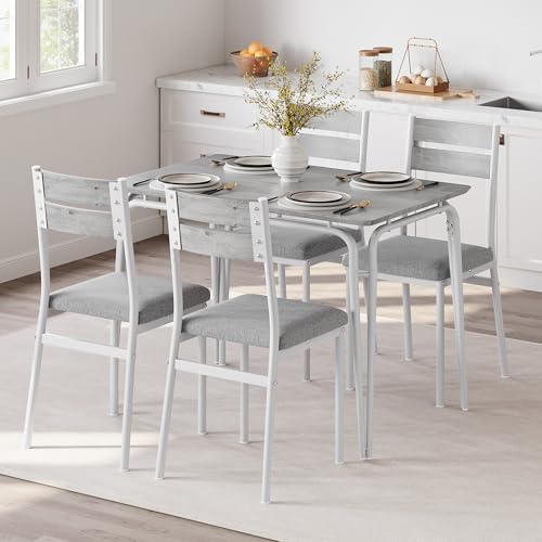 GarveeHome Dining Table for 2, Small Table and Chairs Set of 2, Square Dinette Set for 2, 3 Piece Kitchen & Dining Room Sets for Small Space (White, Table with 4 Upholstered Chairs)