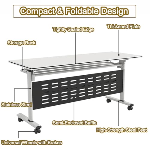 Conference Room Table 1/2/4/6/8 Pack Folding Conference Table, Office Training Room Table with Silent Wheels, Modern Meeting Table for Office ClassroomFlip Top Rolling Seminar Meeting(1pack,47x24x30in