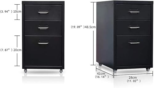 JDXQBLD Three Layer Drawer File Cabinet, Office and Household Storage Cabinet, Metal Storage Vertical File Cabinet,Noir-Three Pumping