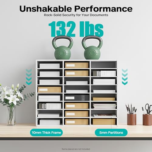 MhdunueSK Literature Organizer,Desktop File Sorter Mail Center,Paper Storage Cabinet with 24 Slots Compartments,Suitable for Home School Office (24 Slots White)