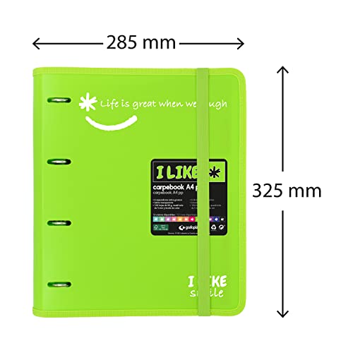 Grafoplás 88101821. 4 Ring Binder Die Cut with Replacement, A4, Green, Semi-Rigid Polypropylene, Including Separators, Carpebook Like