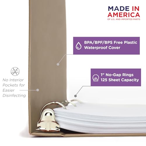1" Heavy Duty Plastic Binder, Round Rings, Sand, Case of 18