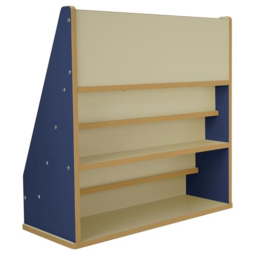 Factory Direct Partners Laminate Book Display Stand, 5-Shelf Storage for Kid Books and Magazines, Children's Furniture for Bedroom, Playroom, Daycare, Preschool or Classroom -Almond/Blue, 13884-ALBL